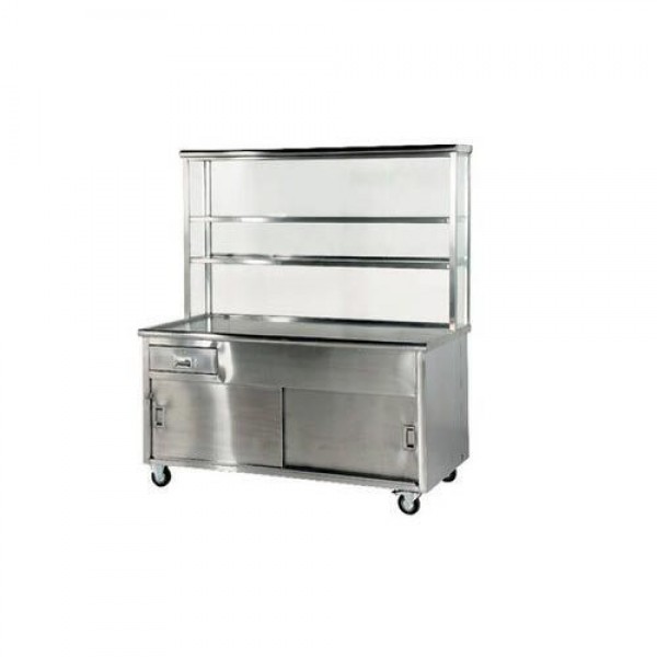 STAINLESS STEEL TEA COUNTER with GLASS OVERSHELF